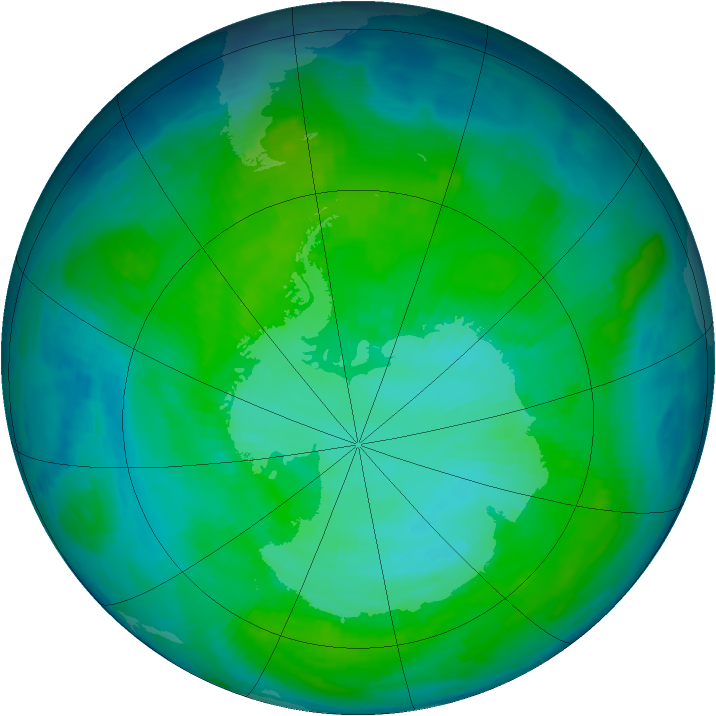Antarctic ozone map for 08 January 1997